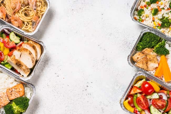 Food delivery concept - healthy lunch in boxes.